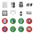 3D printer, newspaper printer, ink, pen. Typography set collection icons in monochrome,flat style vector symbol stock