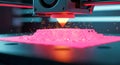 3 D printer nozzle extruding pink plastic material Royalty Free Stock Photo