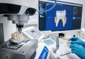 3D printer in a dental laboratory creating a dental model with precision, showcasing advanced technology and equipment for dental Royalty Free Stock Photo