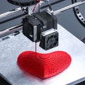 Printing Three-dimensional Heart. Gift For Saint Valentine Day. Futuristic Technologies in Relationships. 3d rendering.