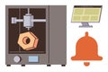 3D Printer Creating Hexagonal Object with Connected Computer and Notification Bell Royalty Free Stock Photo