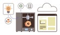 3D Printer Creating Object with Cloud Integration and Workflow Icons Representing Innovation Royalty Free Stock Photo