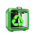 3D printer and recycle mark isolated on white background Royalty Free Stock Photo