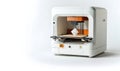 a 3d printer in operation, showcasing a geometric object being created, set against a clean white background, highlighting innovat Royalty Free Stock Photo