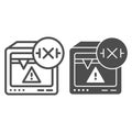 3D printer warning line and glyph icon. Error printing vector illustration isolated on white. 3D printer alarm design