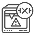 3D printer warning line icon. Error printing vector illustration isolated on white. 3D printer alarm design outline