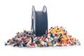 3D printer waste and filament spool. Plastic filament poops isolated on white background Royalty Free Stock Photo