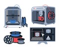 3d printers,plastic wire and computer modeling. 3D printing concept.