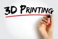 3D Printing - additive manufacturing process that creates a physical object from a digital design, text concept background