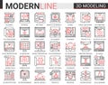 3d printing complex concept science technology thin line web icons vector set. Red black thin line creative design with Royalty Free Stock Photo