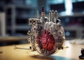 3D printing. Creating artificial heart , medical 3D printing of heart model transplantation organ biological engineering AI