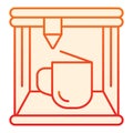 3D printing cup flat icon. 3D mug printing orange icons in trendy flat style. Three dimensional cup printing gradient