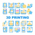 3d Printing Equipment Collection Icons Set Vector