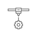 3d printing a gear wheels, industrial printer line icon.