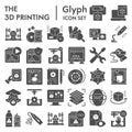 3D printing glyph icon set, 3d print industry symbols collection, vector sketches, logo illustrations, future technology Royalty Free Stock Photo