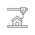 3d printing a house, industrial printer line icon.