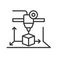 3D printing, icon in line design. 3D printing, printer, technology, manufacturing, digital, object, layers on white