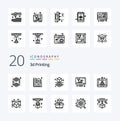 20 3d Printing Line icon Pack like 3d modeling scanner printing Royalty Free Stock Photo