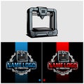 3D printing machine logo. logo design of technology 3D printer. Modern logo 3D printing technology Royalty Free Stock Photo