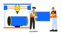 3D printing in metal pipe manufacturing line cartoon flat illustration