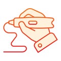 3d printing pen in hand flat icon. Hand holding 3d pen orange icons in trendy flat style. 3d drawing tool gradient style Royalty Free Stock Photo