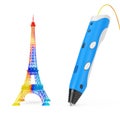 3d Printing Pen Print Color Eiffel Tower. 3d Rendering Royalty Free Stock Photo