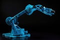 3d printing robot, with its arm in motion, creating unique object