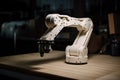 3d printing robot, with its arm in motion, creating unique object