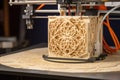 3d printing robot in mid-print, extruding filament in intricate pattern
