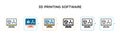 3d printing software vector icon in 6 different modern styles. Black, two colored 3d printing software icons designed in filled,