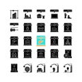 3d printing technology black glyph icons set on white space