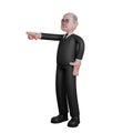 A judge stands with his hands on his waist while the other hand points forward