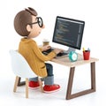 3D programmer cartoon coding software on white background Royalty Free Stock Photo