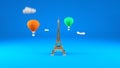 3d project of the eiffel tower, a historical landmark of France. 3d illustration, cultural heritage of Paris, design