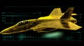 3D projection of a fighter jet, its sleek aerodynamic form with sharp edges and powerful engines