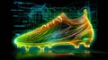 3D projection of football cleats, showcasing their sleek design and strategically placed studs