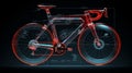 3D projection of a racing bicycle, lightweight frame, aerodynamic design, and sleek components