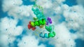 3D protein complex, molecular structure, detailed, realistic, light blue cloudy background Royalty Free Stock Photo