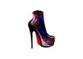 3D psychedelic woman boots on high heels, side view, Logo shoe store, shop, fashion collection boutique label. Company logo design