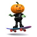 3d Pumpkin head monster on a skateboard Royalty Free Stock Photo