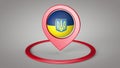 3d Puntero de navegaciÃÂ³n del mapa de animaciÃÂ³n con el globo de bandera de Ucrania