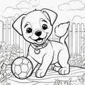 3D Puppy Coloring: Playful Ball Game in Black & White