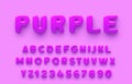 3D Purple alphabet with numbers on a purple background.