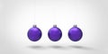 3D purple christmas globes hanging isolated on white background