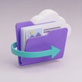 3D Purple Folder with Cloud Icon and Arrow Symbol Representing Cloud Storage and Data Transfer Royalty Free Stock Photo