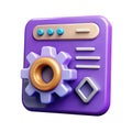 3d purple gear and settings icon for web design and development Royalty Free Stock Photo