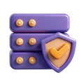 3d purple server stack with security shield isolated on white background Royalty Free Stock Photo