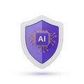 3D Purple Shield with AI Chip and Circuitry on White Background artificial intelligence Royalty Free Stock Photo