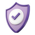 3d purple shield icon with white circle and purple checkmark image Royalty Free Stock Photo