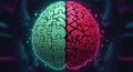 3D Puzzle Brain Hemispheres in Green and Red with Missing Pieces Royalty Free Stock Photo